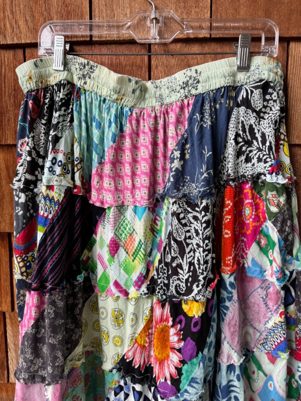 Gypsy Rose Bias Cut Elastic Waist Patchwork Maxi Skirt in Women's 1X - Picture 4 of 7